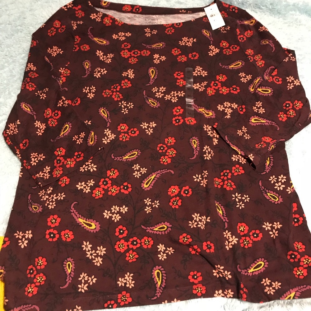 Loft Paisley Print 3/4 Sleeve Top, Size XL